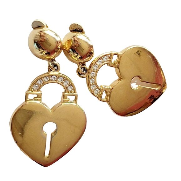 Signed Givenchy Paris NY Padlock Heart Drop Clip Earrings (A50) - Picture 1 of 6